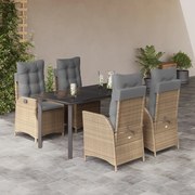 vidaXL 5 pcs conjunto de jantar p/ jardim com almofadões vime PE bege