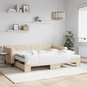 vidaXL Sofá-cama c/ gavetão e colchões 90x200 cm tecido cor creme