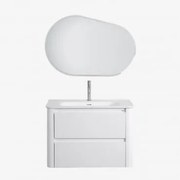 Conjunto De Móvel De Casa De Banho Suspenso 80x50 Cm Em Madeira Com Lavatório Integrado Egerton Branco & Oval Led E Anti-embaciamento 100x80 - Sklum