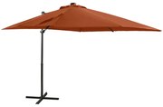 Guarda-sol cantilever c/ poste e luzes LED 250 cm terracota