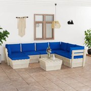 8 pcs conjunto lounge de paletes + almofadões madeira de abeto