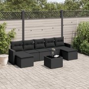 vidaXL 8 pcs conjunto sofás de jardim com almofadões vime PE preto