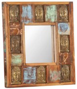 vidaXL Espelho com budas 50x50 cm madeira recuperada maciça