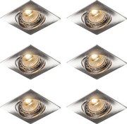 Conjunto de 6 focos embutidos inclináveis aço quadrado - Edu