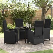 vidaXL Conjunto de Jantar de Jardim com 5 Peças da e Almofadas de Rattan Sintético Preto