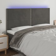 Cabeceira de cama c/ LED veludo 180x5x118/128 cm cinza-escuro