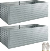 Outsunny Conjunto de 2 canteiros galvanizados, 180 x 90 x 60 cm Canteiros metálicos com borda segura, Prateado | Aosom Portugal