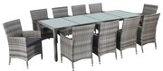 vidaXL 11 pcs conjunto jantar exterior c/ almofadões vime PE cinzento