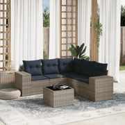 vidaXL 6 pcs conjunto sofás p/ jardim c/ almofadões vime PE cinzento