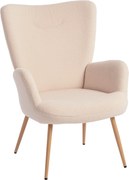 HOMCOM Poltrona de sala, poltrona de apoio estofada em tecido bouclé com encosto alto e apoios de braço, 71x74x97,5cm, bege | Aosom Portugal