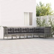 6 pcs conjunto lounge de jardim c/ almofadões vime PE cinzento