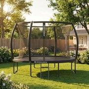 Trampolim de 366 cm de diâmetro, de jardim para crianças com rede de segurança, barras curvas com 180 cm de altura, cobertura de borda, escada, estrut