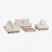 Conjunto De Jardim Com Sofá De Canto Modular De 2 Peças Com Mesa Lateral, Poltrona E Mesa De Centro Em Madeira De Acácia Portet Marrom - Sklum