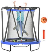 ZONEKIZ Trampolim Infantil Ø140x155 cm Trampolim para Crianças de 3-10 Anos com Cesta de Basquetebol e 20 Bolas de Plástico Azul