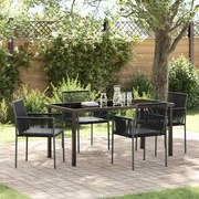 vidaXL Conjunto de jantar de jardim com 5 peças e almofadas em rattan sintético preto.
