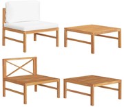 vidaXL 2 pcs conj. lounge de jardim c/ almofadões cor creme teca