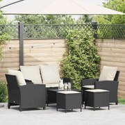vidaXL 6 pcs conjunto sofás de jardim c/ almofadões vime PE preto