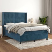 vidaXL Cama com molas/colchão 140x200 cm veludo azul-escuro