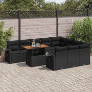 vidaXL 11 pcs conjunto sofás de jardim c/ almofadões vime PE preto