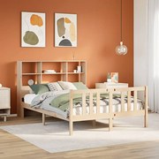 vidaXL Cama com estante sem colchão 140x190 cm pinho maciço