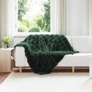 vidaXL Cobertor de Peles de Coelho Olite Verde Escuro 130 x 150 cm