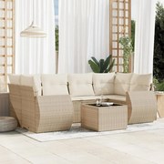 7 pcs conjunto de sofás p/ jardim com almofadões vime PE bege
