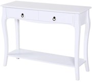HOMCOM Mesa Tipo Consola para Sala de Estar Consola para Entrada com 2 Gavetas e Prateleira Inferior 100x33x75cm Branco | Aosom Portugal