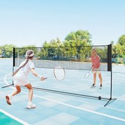 Rede de Badminton 420 cm Portátil Ajustável em Altura com Postes, Bolsa de Transporte e 2 Penas para Interior e Exterior Preta