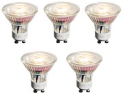 Conjunto de 5 lâmpadas LED GU10 50mm reguláveis transparente 4,9W 450 lm 2700K