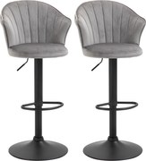 HOMCOM Conjunto de 2 banquetas de bar giratórias com encosto Toque em veludo Banqueta bistrô com altura ajustável Sem braços Espuma Cinza 54 x 56 x 91-111 cm | Aosom Portugal