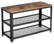 Banco de sapatos VASAGLE, sapateira com 2 prateleiras, organizador de sapatos, 73 x 30 x 45 cm, entrada, sala de estar, corredor, estrutura de aço, estilo industrial, marrom rústico e preto LBS73X
