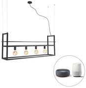 LED Lâmpada suspensa inteligente preta com rack grande de 4 luzes incl. Wifi G95 - Cage Rack Industrial