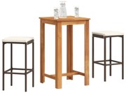 vidaXL 3 pcs conjunto de bar p/ jardim acácia maciça/vime PE castanho