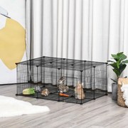 Parque de animais de estimação DIY Gaiola para pequenos animais de 22 painéis de malha de metal com porta 105x70x45 cm preto