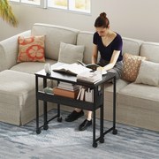 Secretária Dobrável com Rodas Prateleira e Bolso de Armazenamento Ideal para Espaços Pequenos 80x50x75 cm Preto