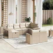 vidaXL 10 pcs conjunto de sofás p/ jardim com almofadões vime PE bege