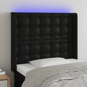 Cabeceira de cama c/ LED couro artificial 93x16x118/128cm preto