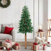 vidaXL Árvore de Natal fina madeira e pinhas genuínas 150 cm PVC verde