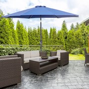 Chapéu de Sol de Jardim Ø295x250 cm com Manivela Mecanismo de Inclinação e Mastro Desmontável de Metal para Terraço Azul