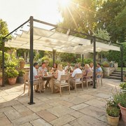 Pérgola de Jardim 6x3 m com Telhado Retrátil Proteção UPF50+ Drenagem Pavilhão de Jardim para Terraço Exterior Creme