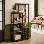 Prateleira de vinho da tribo, prateleira de vinho de 5 andares com suporte de vidro e armazenamento de vinho