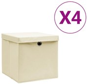 vidaXL Caixas de arrumação com tampas 4 pcs 28x28x28 cm creme