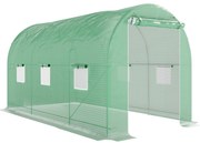Outsunny Estufa tipo Túnel 400x200x205 cm Estufa de Exterior Jardim com Porta Enrolável e 6 Janelas Cobertura de PE 140 g/m² Verde | Aosom Portugal