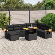 vidaXL 9 pcs conjunto de sofás p/ jardim c/ almofadões vime PE preto