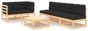 6 pcs conjunto lounge de jardim c/ almofadões pinho maciço