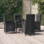 5 pcs conjunto de jantar p/ jardim c/ almofadões vime PE preto