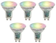 Set van 5 Smart GU10 50 LED lampen helder RGBW 4.5W 350 lm 2700-6000K