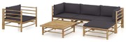 6 pcs conj. lounge jardim em bambu c/ almofadões cinza-escuro