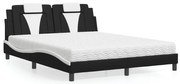 vidaXL Cama com colchão 160x200 cm couro artificial preto e branco