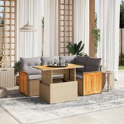 vidaXL 5 pcs conjunto de sofás p/ jardim com almofadões vime PE bege